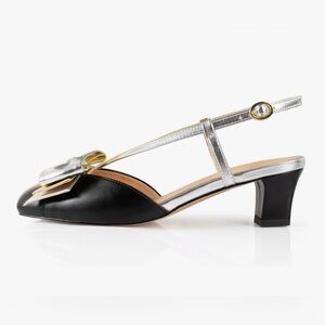 Chic Black and Silver Slingback Heels